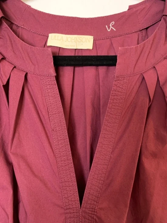 Ulla Johnson Olina Puff-Sleeve Tiered Cotton Poplin Dress Womens 8 Burgundy Boho - Picture 6 of 15